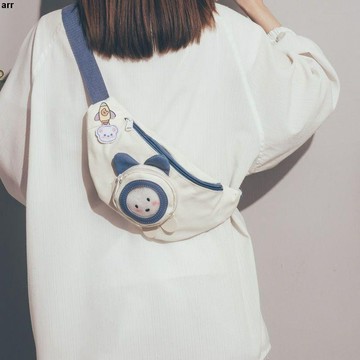 胸包女💕可愛胸包女斜挎ins潮日系百搭手機腰包小清新仙女學生單肩帆布包