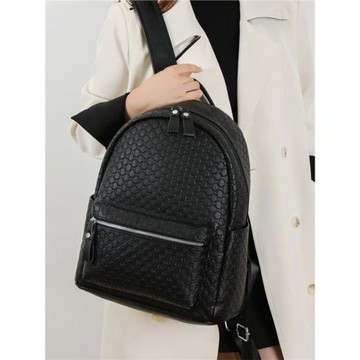 潮牌雙肩包女韓版時尚大學生純色書包壓花字母軟皮大容量質感背包