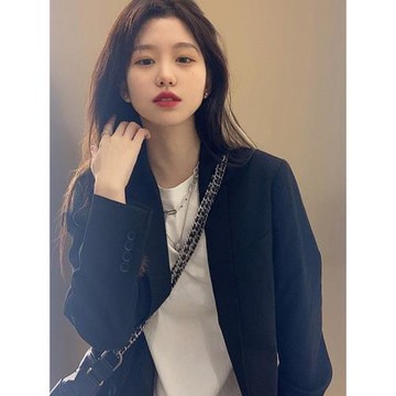 日系黑色小西裝女秋冬小香風寬松休閑百搭西服小個子顯瘦外套上衣