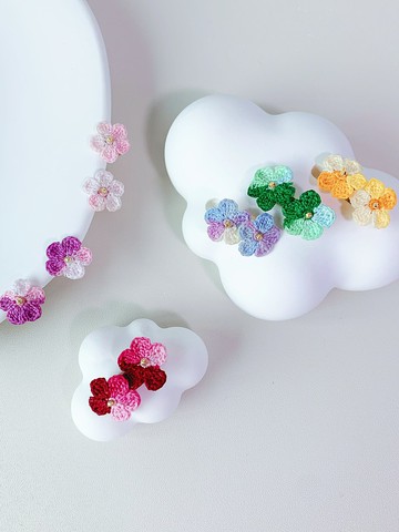 微鈎編織五瓣小花耳環針織 鉤織