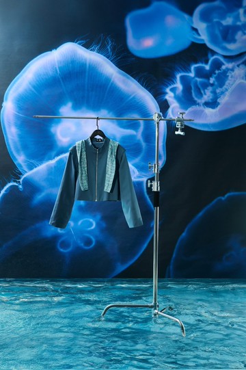 連帽風衣 - 灰藍