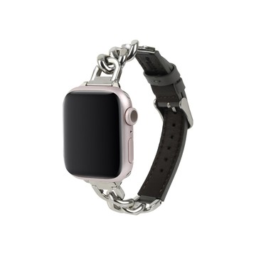 Gramas Apple Watch 49/46/45/44mm 仕女金屬鏈皮革錶帶-灰色