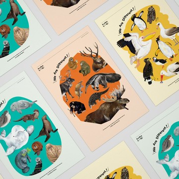 【 我才跟牠不一樣！】海報三入組 --- 相似動物插畫繪本周邊