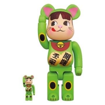 BE@RBRICK 招財貓PEKO 螢光綠牛奶妹奶妹不二家400% + 100% itn - (舊 