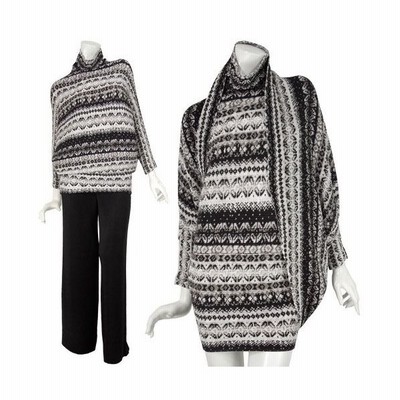 Specchio スペッチオ シャトルプリーツ モノトーン ノルディック柄 プリント ドルマンスリーブ 長袖 チュニック ワンピース 3 31号 カジ 通販 Lineポイント最大get Lineショッピング