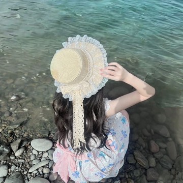 免運🔮原創ins風蕾絲甜美蝴蝶結多巴胺海邊沙灘JK草帽洛麗塔Lolita帽子秋冬加厚保暖帽子 漁夫帽 毛茸茸包頭帽