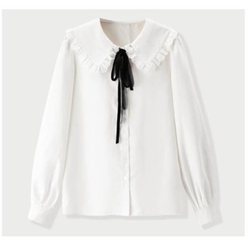 D町剪標女襯衫春秋法式上衣設計感小眾長袖娃娃領CWCDB4F53/4153