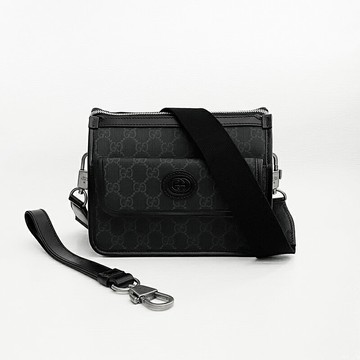 美國百分百【全新真品】GUCCI 皮包 Retro 郵差包 斜背包 手拿包 男包 歐洲精品 經典印花 黑色 CW65