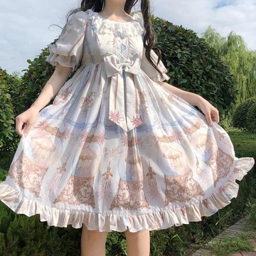 洛麗塔【全款現貨】裙子玻璃樂園長袖OP原創Lolita輕薄夏天連衣裙