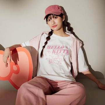 OB嚴選 KITTY 蝴蝶結．假兩件撞色拼接短TEE 《IK0039》大尺碼/現貨/女裝