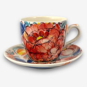 波蘭手繪手工陶-咖啡杯盤組 200ML 牡丹之舞系列 限量版