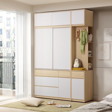 直人木業-北歐白楓木高被櫥滑門衣櫃160公分(滑門衣櫃120公分/轉角開放櫃40公分)開放櫃面右