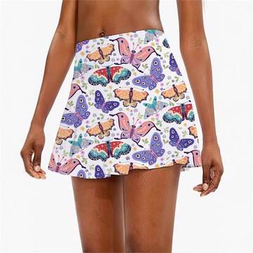 亞馬遜熱賣美式復古白色蝴蝶印花短裙女半身裙夏新款休閑運動短裙