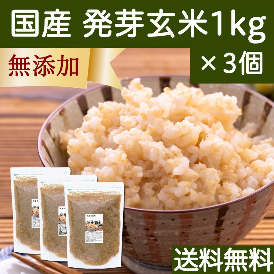 発芽玄米 1kg×3個 発芽米 玄米 無洗米 国産 ギャバ GABA 送料無料