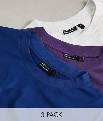 ASOS DESIGN 3 pack relaxed t-shirt with crew neck in white, navy and purple-Multi