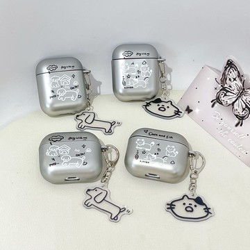 Ins趣味電鍍線條小貓小狗 AirPods4代保護套 AirPods3 Pro/Pro2蘋果耳機殼 1/2代保護殼 情侶