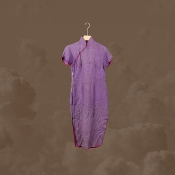 二手 紫色 酒紅色車邊 提花紋 古董訂製 短袖 旗袍 CA1125