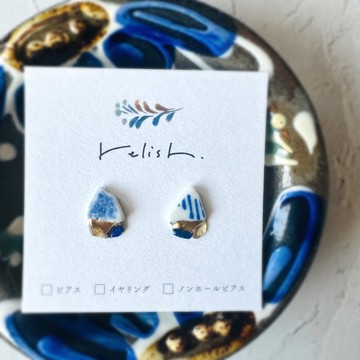 【限量再製】12月誕生石 金繼海陶 天然石 藍寶石 黃水晶 耳環/耳針/無耳洞耳環 迷你 簡約 藍色 白色