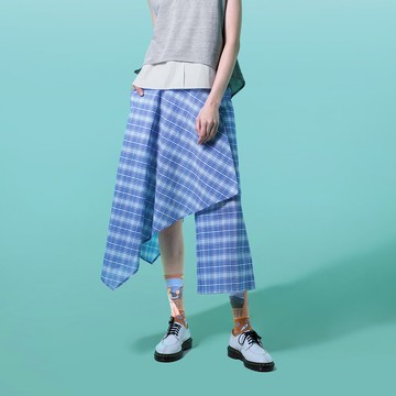 細格紋不對稱褲裙