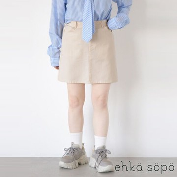 ehka sopo  日常素面斜紋後鬆緊短裙