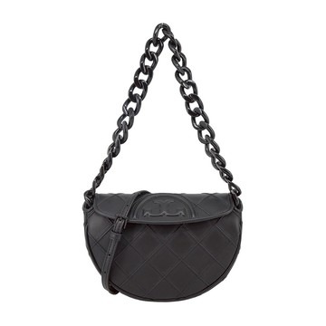 [平輸版] 【TORY BURCH】FLEMING 羊皮菱格紋肩背/斜背半月包(迷你/黑)真品平輸