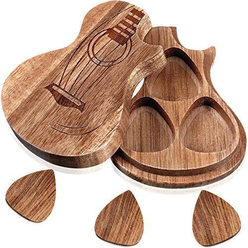 Guitar Pick Box Holder with Pcs Wooden Guitar Picks, Wooden Collector Eng