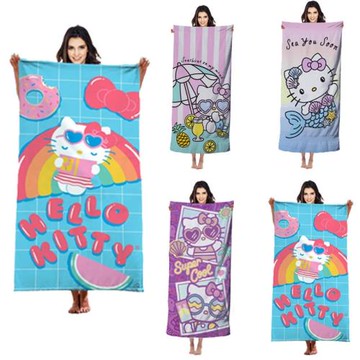 沙灘巾超細纖維沙灘巾吸水速干布跨境亞馬遜卡通凱蒂貓浴巾批發
