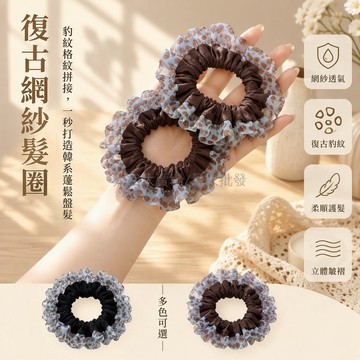 台灣出貨✨ 歐根紗髮圈 藍色豹紋髮繩 高彈力束髮帶 低馬尾造型 日常通勤髮飾 時尚女性配飾
