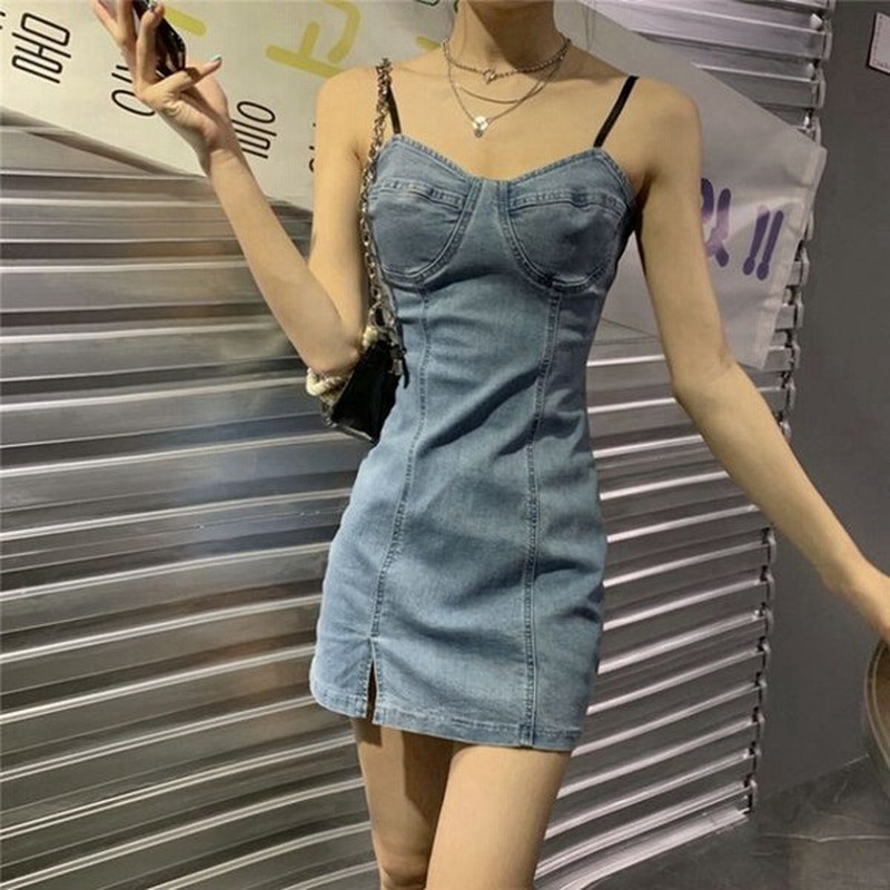 ワンピース レディース 夏 カジュアル 新作 デニムワンピース デニムワンピ ミニワンピース キャミワンピース タイト スリム くびれ ビスチェ スリット 肌見せ 通販 Lineポイント最大0 5 Get Lineショッピング