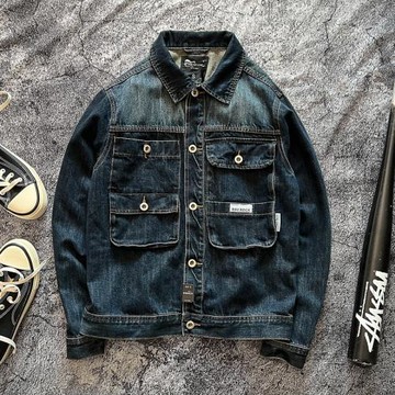 美式復古水洗做舊M65工裝口袋牛仔夾克全棉休閑丹寧獵裝翻領外套