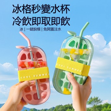 【台灣出貨】按壓製冰杯 冰格模具 大容量隨行杯 製冰吸管杯 家用冰塊盒 一鍵脫模 製冰模具 戶外冷飲杯 製冰神器 冷飲杯