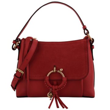 See by Chloe Joan 麂皮拼接皮革手提/肩背兩用包(深紅)