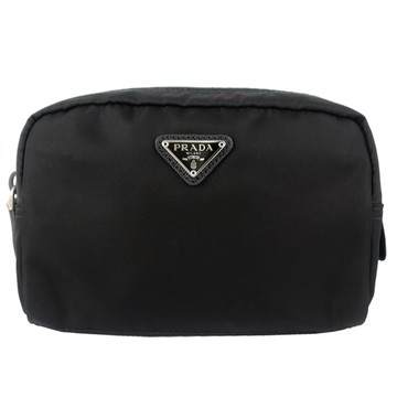 PRADA 三角標誌黑尼龍拉鍊化妝包