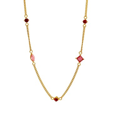 宏雲Hongyun-QJ-日韓輕奢彩色鋯石爪鑽多吊墜項鍊時尚ol鈦鋼飾品鍍18k金 不掉色