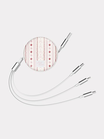 Sweet Ribbon Stripe Design Reel Type Charging Cable
