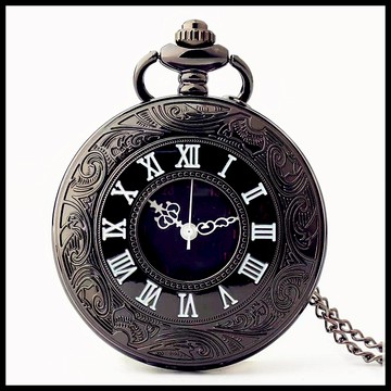 有間小鋪:大號復古羅馬數字懷錶 經典黑色懷錶 黑殼黑面項鍊錶 大懷錶 古典男士錶懷錶男 掛鍊錶 創意禮品