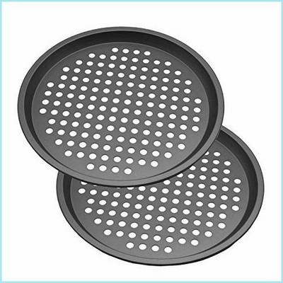 新品Pizza Pan with Holes, Set of 2 Let's Baking Outer Size 11.65 Inch (Inner size 11.3Inch) Carbon Steel Perforated Pie Baking Pan Non Sti