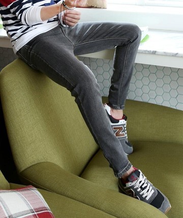 FINDSENSE Z1 韓國 時尚 潮 男 基本款 簡約 修身彈力 深灰 小腳褲 九分褲 牛仔褲