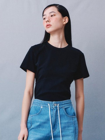 Ribbed Point Slim T-Shirts Black (KE4340M025)
