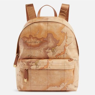 【Alviero Martini 義大利地圖包】PU尼龍拉鍊後背包28cm-地圖黃