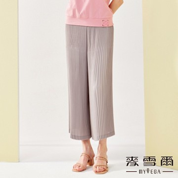 MYVEGA麥雪爾 立體壓褶鬆緊腰八分寬褲-淺灰