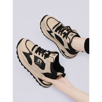 輕奢品牌真皮厚底高幫老爹鞋女秋冬2025年新款舒適加絨休閑運動鞋