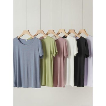 單件拍 女士莫代爾家居服圓領短袖 五分褲薄軟睡衣睡褲 夏款