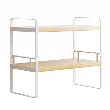 品屋 桌面置物架 長雙層 50cm 白架 + 原木色 擴展桌面空間 輕鬆收納書籍、文具與裝飾品  1個