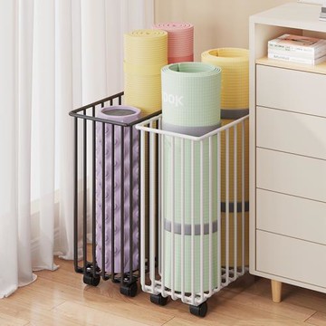 瑜伽墊收納架健身運動器材家用夾縫放泡沫軸羽毛球拍可移動收納框