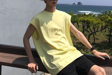 FINDSENSE H1夏季 新款 日本 简约印花  舒适透气 背心  寬鬆運動 背心  無袖T恤 潮男女上衣