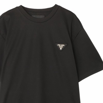 SS24 プラダ  ブラック コットン クルーネック T シャツ SS24 プラダ ブラックのロゴ入りクルーネック T シャツ (PRADA/T