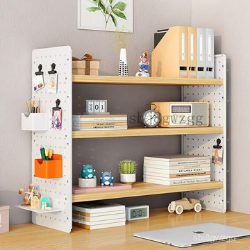 ??快速出貨?? 附發票 免運【含發票】桌麵置物架學習辦公桌鐵藝收納整理架子電腦桌多層洞洞闆桌上書架