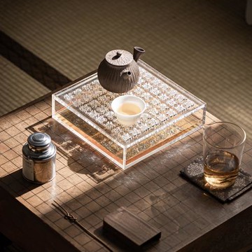 草木祠輕奢高檔亞克力茶盤方形鏤空中式家用簡約茶托盤茶臺干泡盤