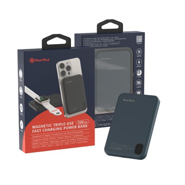 Meet Mind Type-C轉Type-C 薄形磁吸電源 5000mAh 快速充電 多重安全保護  夜藍色  1個